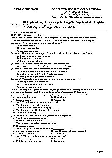 Đề thi HSG Cấp trường Tiếng Anh 10 - Năm học 2204-2025 - Trường THPT Bố Hạ (Có đáp án + File nghe)