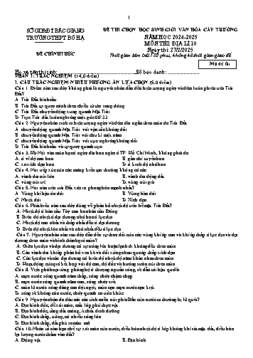 Đề thi HSG văn hóa cấp trường Địa lí 10 - Năm học 2024-2025 - Trường THPT Bố Hạ (Có đáp án)