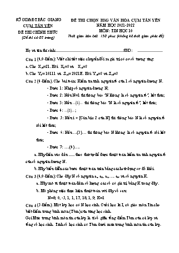 Đề thi HSG văn hóa Cụm Tân Yên Tin học 10 - Đề 2 - Năm học 2021-2022 - Sở GD&ĐT Bắc Giang (Có đáp án)