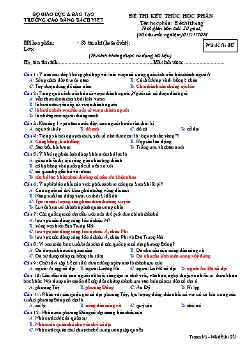 Đề thi kết thúc học phần Lịch sử 10 - Mã đề thi Sử - Trường Cao đẳng Bách Việt (Có đáp án)