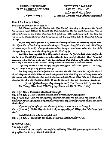 Đề thi khảo sát Ngữ văn 10 (Lần 1) - Năm học 2024-2025 - Trường THPT Ngô Sĩ Liên (Có đáp án)
