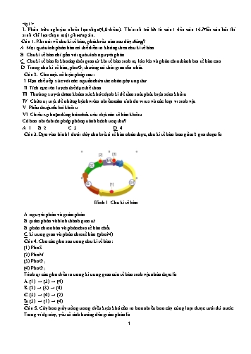 Đề thi môn Sinh học Lớp 10 (Có đáp án)