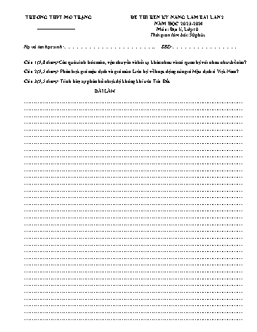 Đề thi rèn kĩ năng Địa lí 10 - Lần 2 - Năm học 2023-2024 - Trường THPT Mỏ Trạng (Có đáp án)