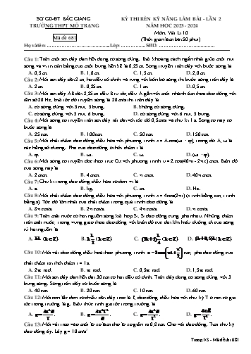 Đề thi rèn kĩ năng làm bài Vật lí 10 (Lần 2) - Mã đề 681 - Năm học 2023-2024 - Trường THPT Mỏ Trạng (Có đáp án)