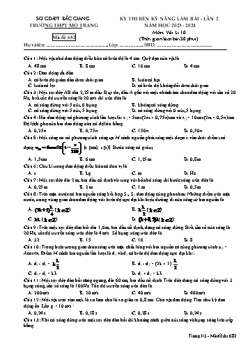 Đề thi rèn kĩ năng làm bài Vật lí 10 (Lần 2) - Mã đề 682 - Năm học 2023-2024 - Trường THPT Mỏ Trạng (Có đáp án)