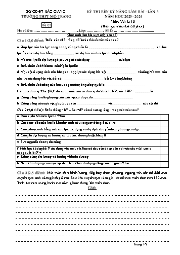 Đề thi rèn kĩ năng làm bài Vật lí 10 (Lần 3) - Đề 2 - Năm học 2023-2024 - Trường THPT Mỏ Trạng (Có đáp án)