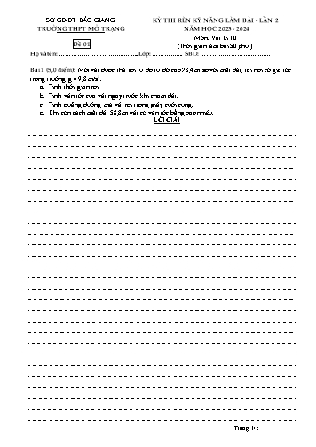 Đề thi rèn kĩ năng Vật lí 10 - Đề 1 - Năm học 2023-2024 - Trường THPT Mỏ Trạng (Có đáp án)