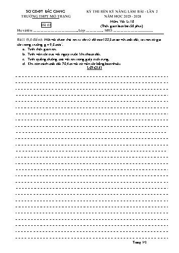 Đề thi rèn kĩ năng Vật lí 10 - Đề 2 - Năm học 2023-2024 - Trường THPT Mỏ Trạng (Có đáp án)