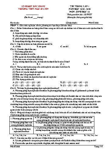 Đề thi tháng Sinh học 10 (Lần 1) - Mã đề 000 - Năm học 2024-2025 - Trường THPT Ngô Sĩ Liên (Có đáp án + Ma trận)