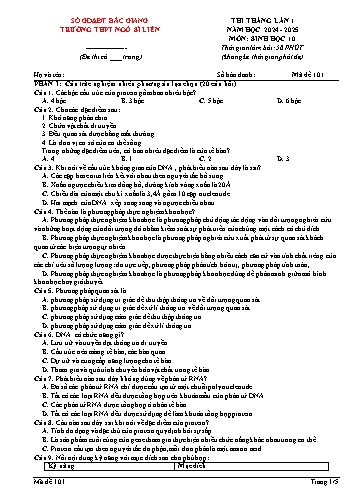 Đề thi tháng Sinh học 10 (Lần 1) - Mã đề 101 - Năm học 2024-2025 - Trường THPT Ngô Sĩ Liên