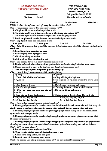 Đề thi tháng Sinh học 10 (Lần 1) - Mã đề 102 - Năm học 2024-2025 - Trường THPT Ngô Sĩ Liên