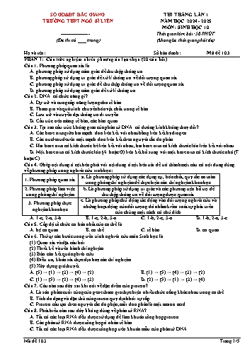 Đề thi tháng Sinh học 10 (Lần 1) - Mã đề 103 - Năm học 2024-2025 - Trường THPT Ngô Sĩ Liên
