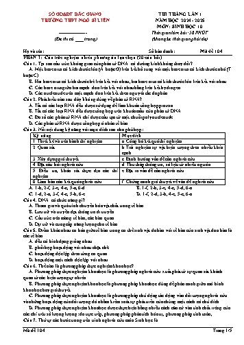 Đề thi tháng Sinh học 10 (Lần 1) - Mã đề 104 - Năm học 2024-2025 - Trường THPT Ngô Sĩ Liên
