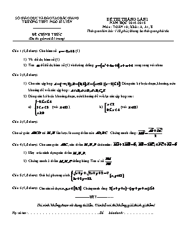 Đề thi tháng Toán 10 (Lần 1) - Năm học 2014-2015 - Trường THPT Ngô Sĩ Liên (Có đáp án)