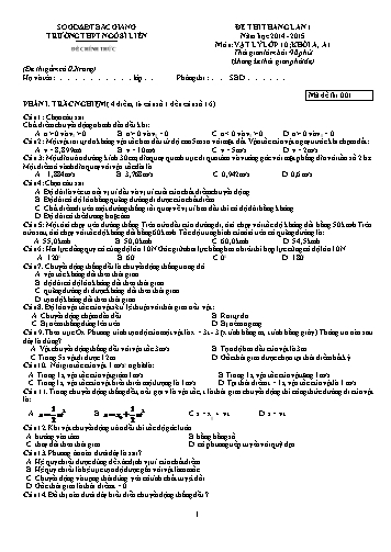 Đề thi tháng Vật lí 10 (Lần 1) - Mã đề 001 - Năm học 2014-2015 - Trường THPT Ngô Sĩ Liên (Có đáp án)