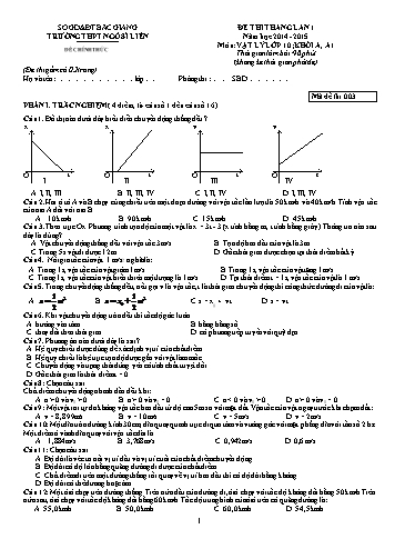 Đề thi tháng Vật lí 10 (Lần 1) - Mã đề 003 - Năm học 2014-2015 - Trường THPT Ngô Sĩ Liên (Có đáp án)