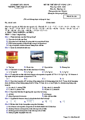 Đề thi thử rèn kĩ năng Hóa học 10 (Lần 1) - Mã đề 301 - Năm học 2024-2025 - Trường THPT Ngô Sĩ Liên (Có đáp án)
