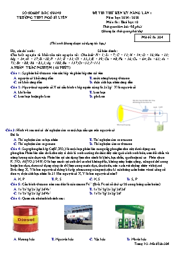 Đề thi thử rèn kĩ năng Hóa học 10 (Lần 1) - Mã đề 304 - Năm học 2024-2025 - Trường THPT Ngô Sĩ Liên (Có đáp án)