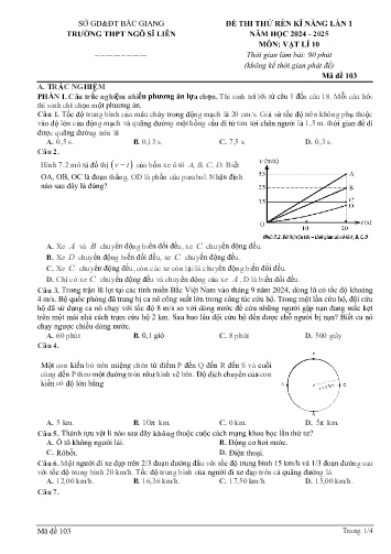 Đề thi thử rèn kĩ năng Vật lí 10 (Lần 1) - Mã đề 103 - Năm học 2024-2025 - Trường THPT Ngô Sĩ Liên (Có đáp án + Ma trận)