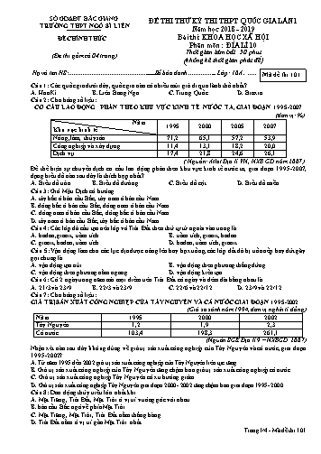 Đề thi thử THPT QG Địa lí 10 (Lần 1) - Mã đề 101 - Năm học 2018-2019 - Trường THPT Ngô Sĩ Liên (Có đáp án)