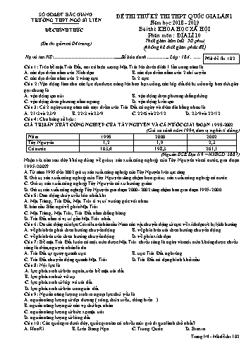 Đề thi thử THPT QG Địa lí 10 (Lần 1) - Mã đề 102 - Năm học 2018-2019 - Trường THPT Ngô Sĩ Liên (Có đáp án)