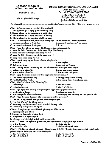 Đề thi thử THPT QG Địa lí 10 (Lần 1) - Mã đề 106 - Năm học 2018-2019 - Trường THPT Ngô Sĩ Liên (Có đáp án)