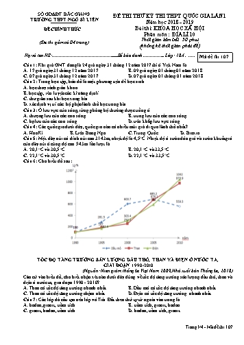 Đề thi thử THPT QG Địa lí 10 (Lần 1) - Mã đề 107 - Năm học 2018-2019 - Trường THPT Ngô Sĩ Liên (Có đáp án)
