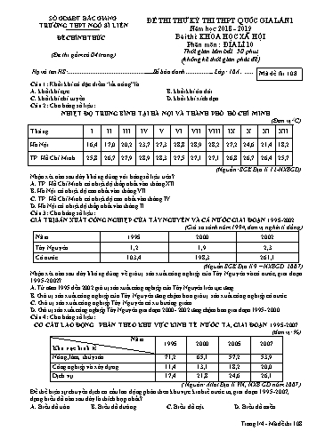 Đề thi thử THPT QG Địa lí 10 (Lần 1) - Mã đề 108 - Năm học 2018-2019 - Trường THPT Ngô Sĩ Liên (Có đáp án)