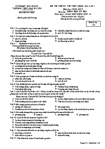 Đề thi thử THPT QG GDCD 10 (Lần 1) - Mã đề 132 - Năm học 2016-2017 - Trường THPT Ngô Sĩ Liên (Có đáp án)