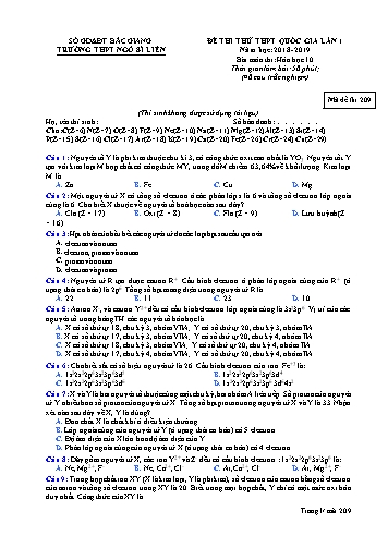 Đề thi thử THPT QG Hóa học 10 (Lần 1) - Mã đề 209 - Năm học 2018-2019 - Trường THPT Ngô Sĩ Liên (Có đáp án + Ma trận)