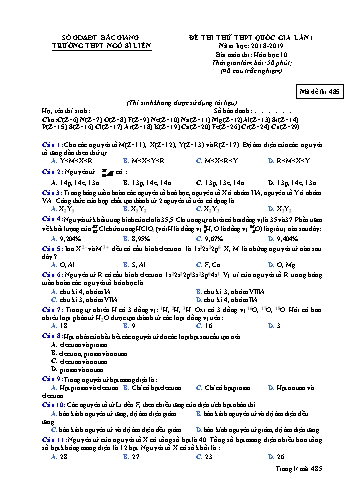 Đề thi thử THPT QG Hóa học 10 (Lần 1) - Mã đề 485 - Năm học 2018-2019 - Trường THPT Ngô Sĩ Liên (Có đáp án + Ma trận)