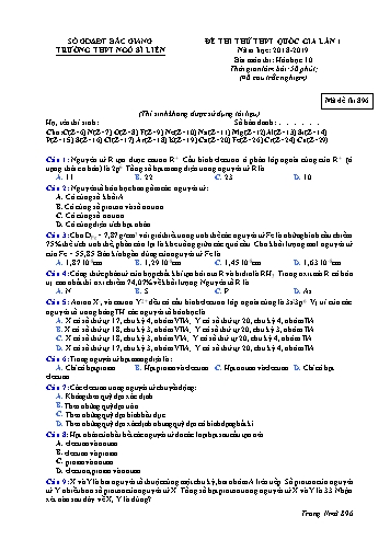 Đề thi thử THPT QG Hóa học 10 (Lần 1) - Mã đề 896 - Năm học 2018-2019 - Trường THPT Ngô Sĩ Liên (Có đáp án + Ma trận)