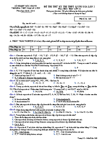 Đề thi thử THPT QG Hóa học 10 (Lần 2) - Mã đề 209 - Năm học 2015-2016 - Trường THPT Ngô Sĩ Liên (Có đáp án)