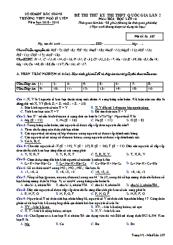Đề thi thử THPT QG Hóa học 10 (Lần 2) - Mã đề 357 - Năm học 2015-2016 - Trường THPT Ngô Sĩ Liên (Có đáp án)