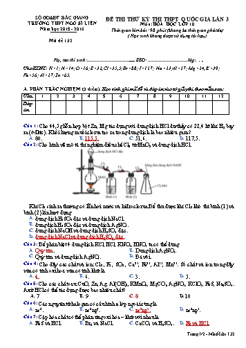 Đề thi thử THPT QG Hóa học 10 (Lần 3) - Mã đề 132 - Năm học 2015-2016 - Trường THPT Ngô Sĩ Liên (Có đáp án)