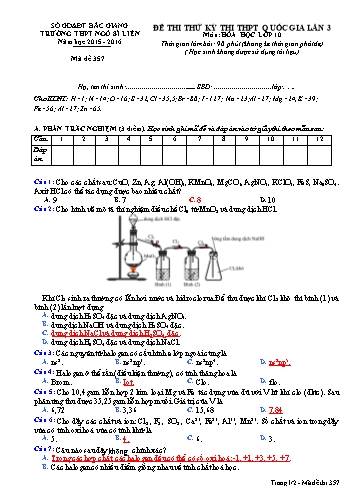 Đề thi thử THPT QG Hóa học 10 (Lần 3) - Mã đề 357 - Năm học 2015-2016 - Trường THPT Ngô Sĩ Liên (Có đáp án)