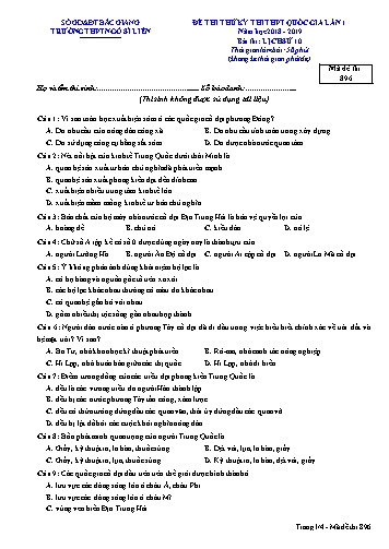 Đề thi thử THPT QG Lịch sử 10 (Lần 1) - Mã đề 896 - Năm học 2018-2019 - Trường THPT Ngô Sĩ Liên (Có đáp án)