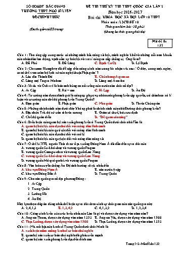 Đề thi thử THPT QG Lịch sử 10 (Lần 2) - Mã đề 132 - Năm học 2016-2017 - Trường THPT Ngô Sĩ Liên (Có đáp án)
