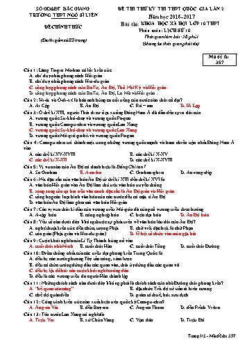 Đề thi thử THPT QG Lịch sử 10 (Lần 2) - Mã đề 357 - Năm học 2016-2017 - Trường THPT Ngô Sĩ Liên (Có đáp án)