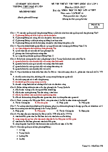 Đề thi thử THPT QG Lịch sử 10 (Lần 2) - Mã đề 570 - Năm học 2016-2017 - Trường THPT Ngô Sĩ Liên (Có đáp án)