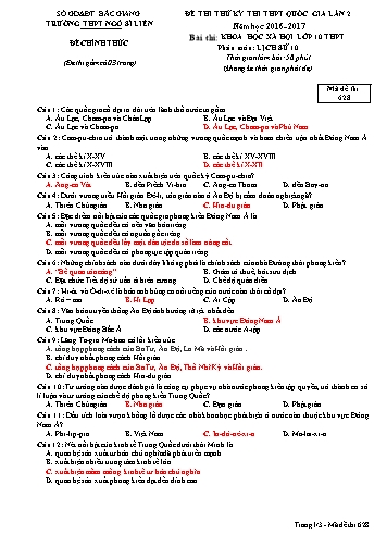 Đề thi thử THPT QG Lịch sử 10 (Lần 2) - Mã đề 628 - Năm học 2016-2017 - Trường THPT Ngô Sĩ Liên (Có đáp án)