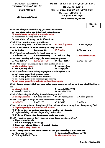 Đề thi thử THPT QG Lịch sử 10 (Lần 2) - Mã đề 896 - Năm học 2016-2017 - Trường THPT Ngô Sĩ Liên (Có đáp án)