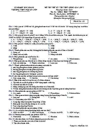 Đề thi thử THPT QG Sinh học 10 (Lần 1) - Mã đề 132 - Năm học 2018-2019 - Trường THPT Ngô Sĩ Liên (Có đáp án + Ma trận)