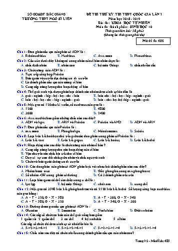 Đề thi thử THPT QG Sinh học 10 (Lần 1) - Mã đề 485 - Năm học 2018-2019 - Trường THPT Ngô Sĩ Liên (Có đáp án + Ma trận)