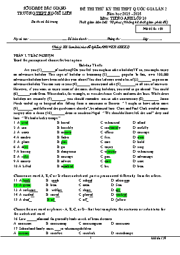 Đề thi thử THPT QG Tiếng Anh 10 (Lần 2) - Mã đề 159 - Năm học 2015-2016 - Trường THPT Ngô Sĩ Liên (Có đáp án)