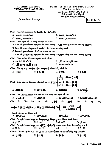 Đề thi thử THPT QG Toán 10 (Lần 1) - Mã đề 271 - Năm học 2018-2019 - Trường THPT Ngô Sĩ Liên (Có đáp án)