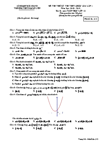 Đề thi thử THPT QG Toán 10 (Lần 1) - Mã đề 312 - Năm học 2018-2019 - Trường THPT Ngô Sĩ Liên (Có đáp án)