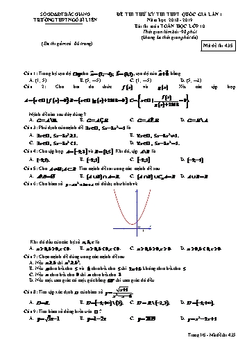 Đề thi thử THPT QG Toán 10 (Lần 1) - Mã đề 435 - Năm học 2018-2019 - Trường THPT Ngô Sĩ Liên (Có đáp án)
