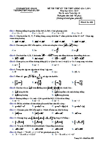 Đề thi thử THPT QG Toán 10 (Lần 1) - Mã đề 485 - Năm học 2016-2017 - Trường THPT Ngô Sĩ Liên (Có đáp án)