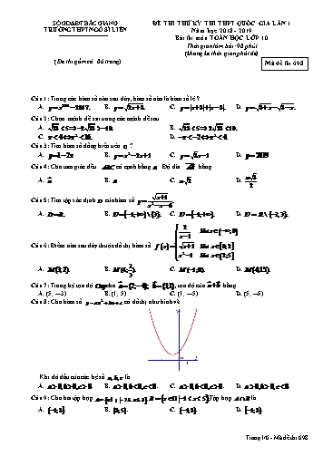Đề thi thử THPT QG Toán 10 (Lần 1) - Mã đề 698 - Năm học 2018-2019 - Trường THPT Ngô Sĩ Liên (Có đáp án)